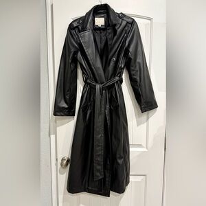 Black Faux Leather Trench Coat XS
